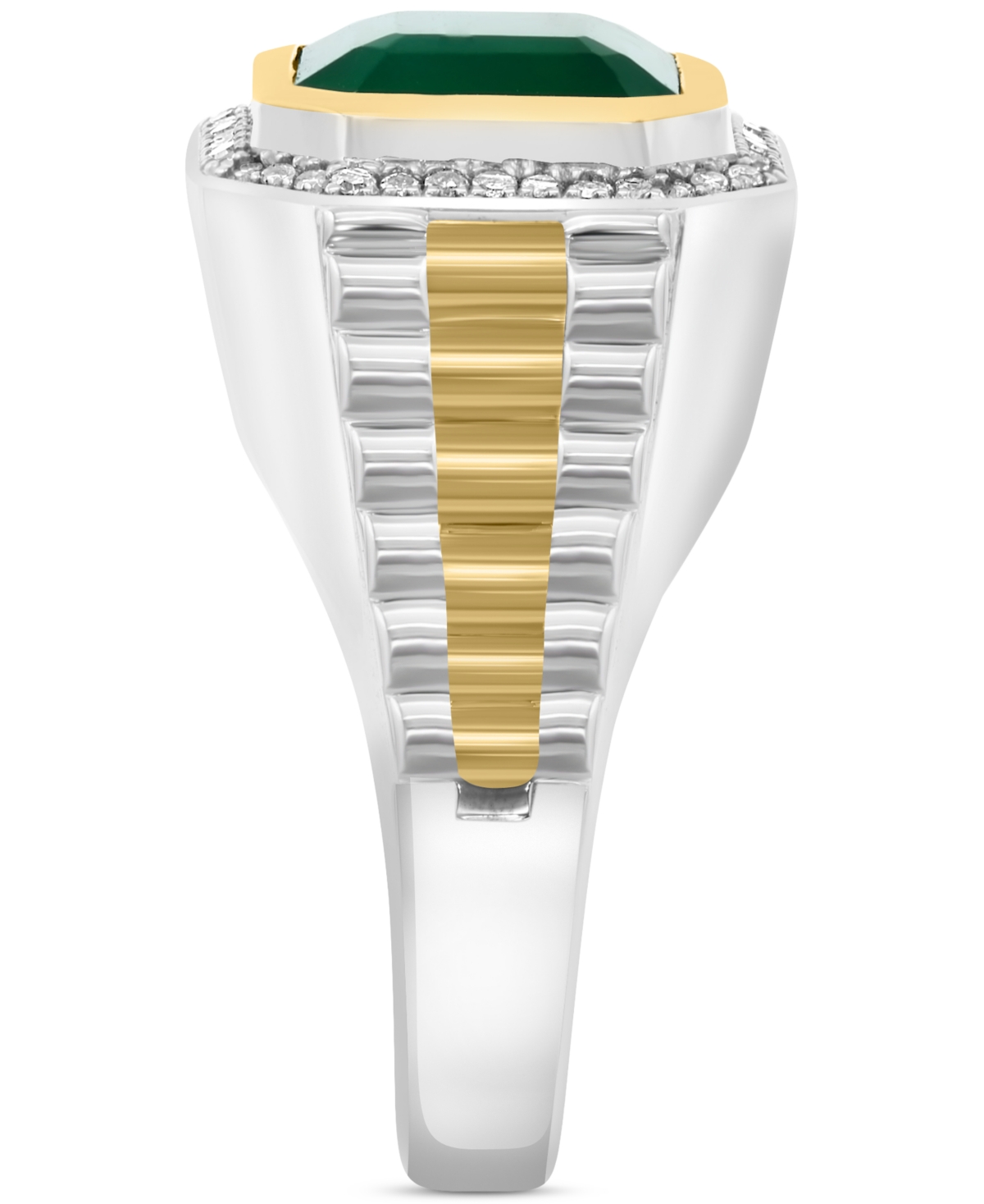 Effy Collection Effy Men's Green Onyx & Diamond (1/5 Ct. T.w.) Halo Ring In Sterling Silver & 18k Gold-plate In Silver