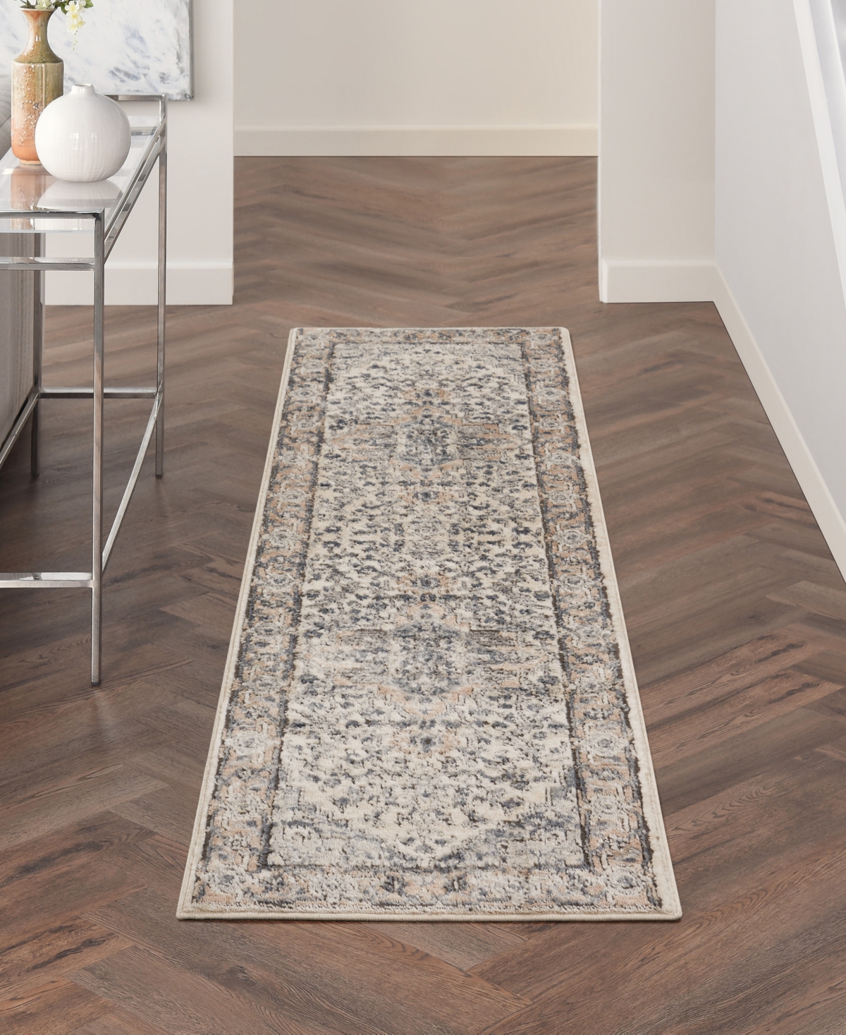 Nourison Home Quarry Qua05 2'2"x7'6" Runner Area Rug In Ivory,gray