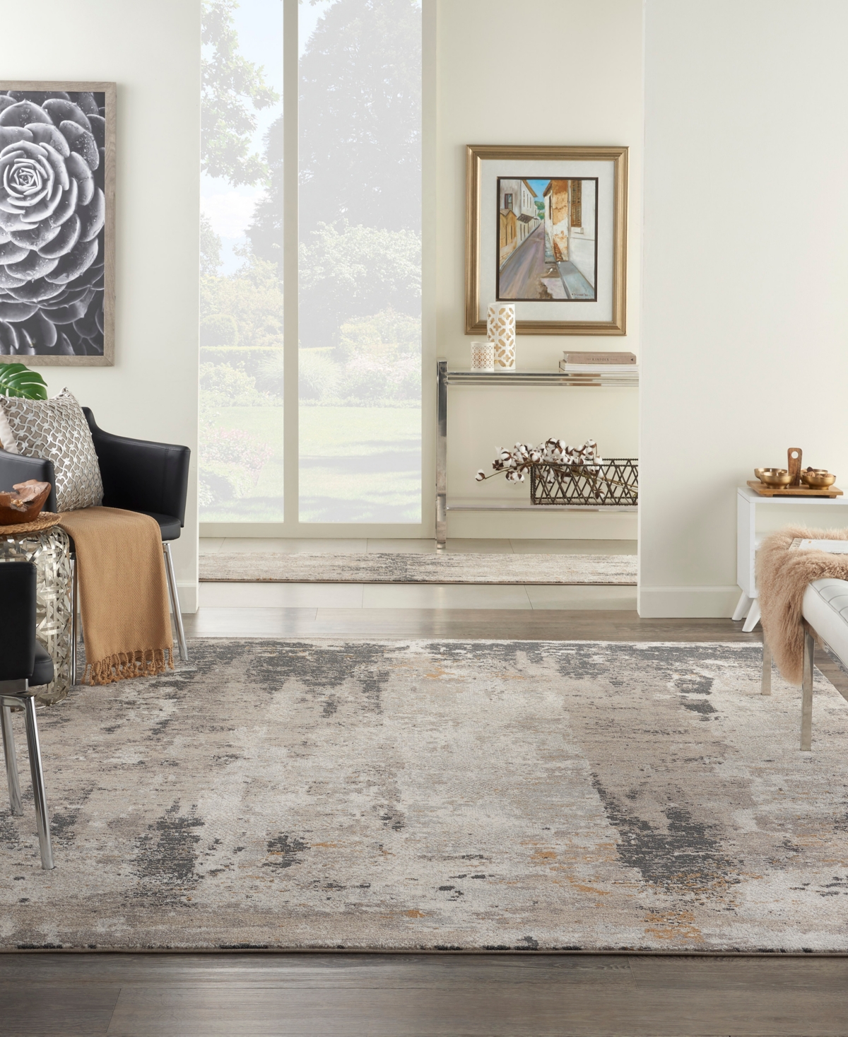 Nourison Home Tangra Tnr05 7'10"x9'10" Area Rug In Cream,gray