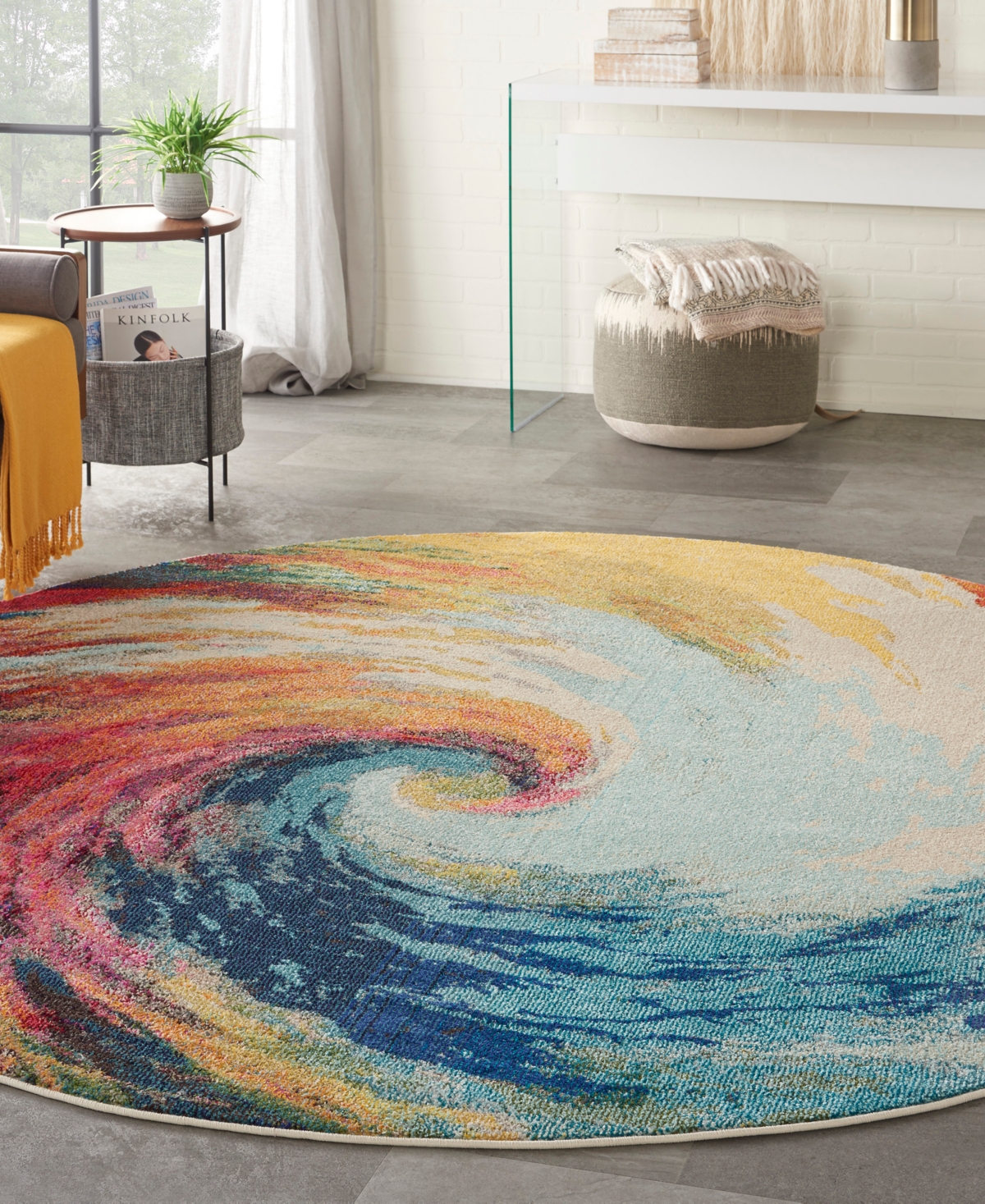 Nourison Home Celestial Ces07 7'10"x7'10" Round Area Rug In Multi,blue