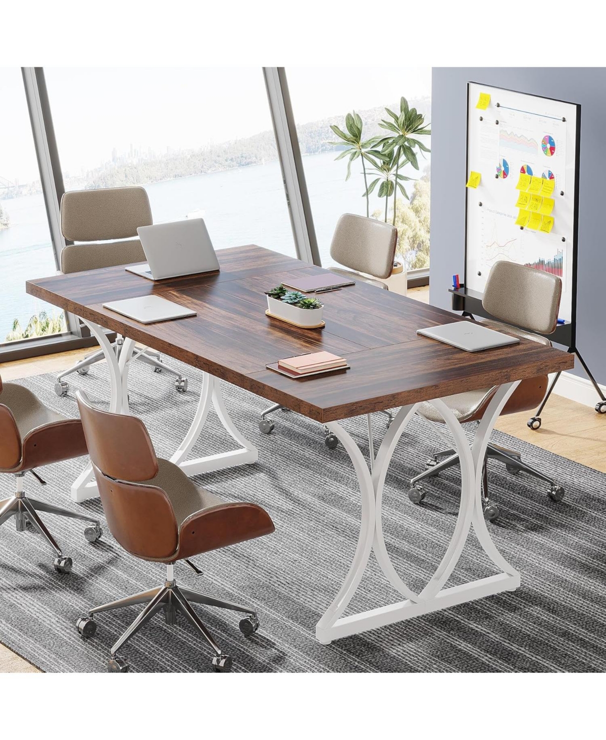Tribesigns 63 x31W x 30 H Executive Desk, Farmhouse Wood Computer Desk, Large Home Offcie Table with Metal Frame, Long Table - Rustic brown and whit