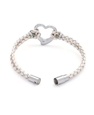 Double Strand Braided Leather Bracelet Heart Charms Stainless Steel