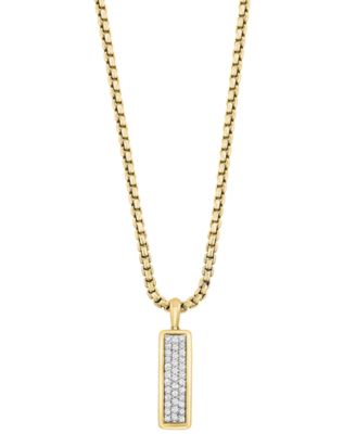 EFFY&reg; Men's Zircon Cluster Elongated Dog Tag 22" Pendant Necklace (7/8 ct. t.w.) in Gold-Plated Sterling Silver