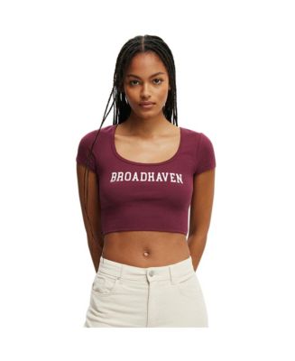 Women's Cotton On Scoop Neck Rib Graphic Tee - Macy's