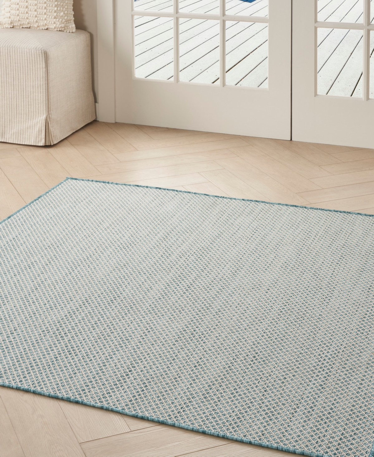 Nourison Home Courtyard Cou01 5'x5' Square Area Rug In Ivory,aqua