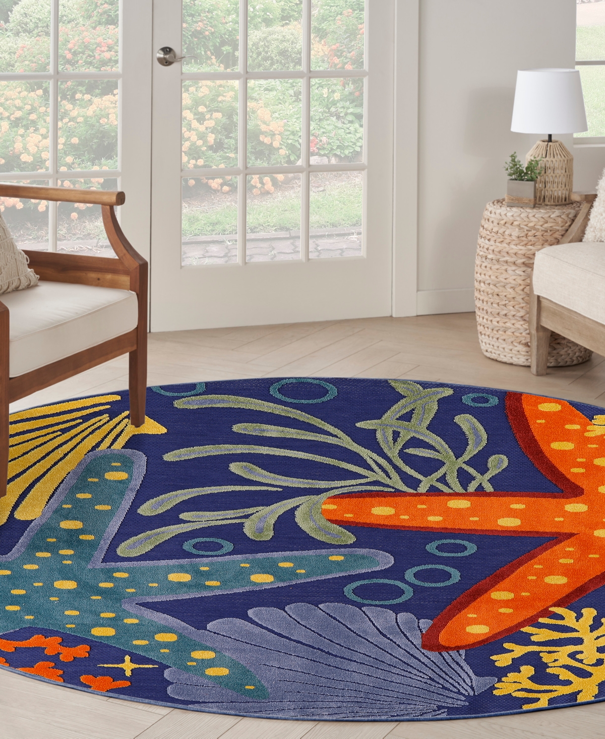 Nourison Home Aloha Alh24 7'10"x7'10" Round Area Rug In Navy,multi