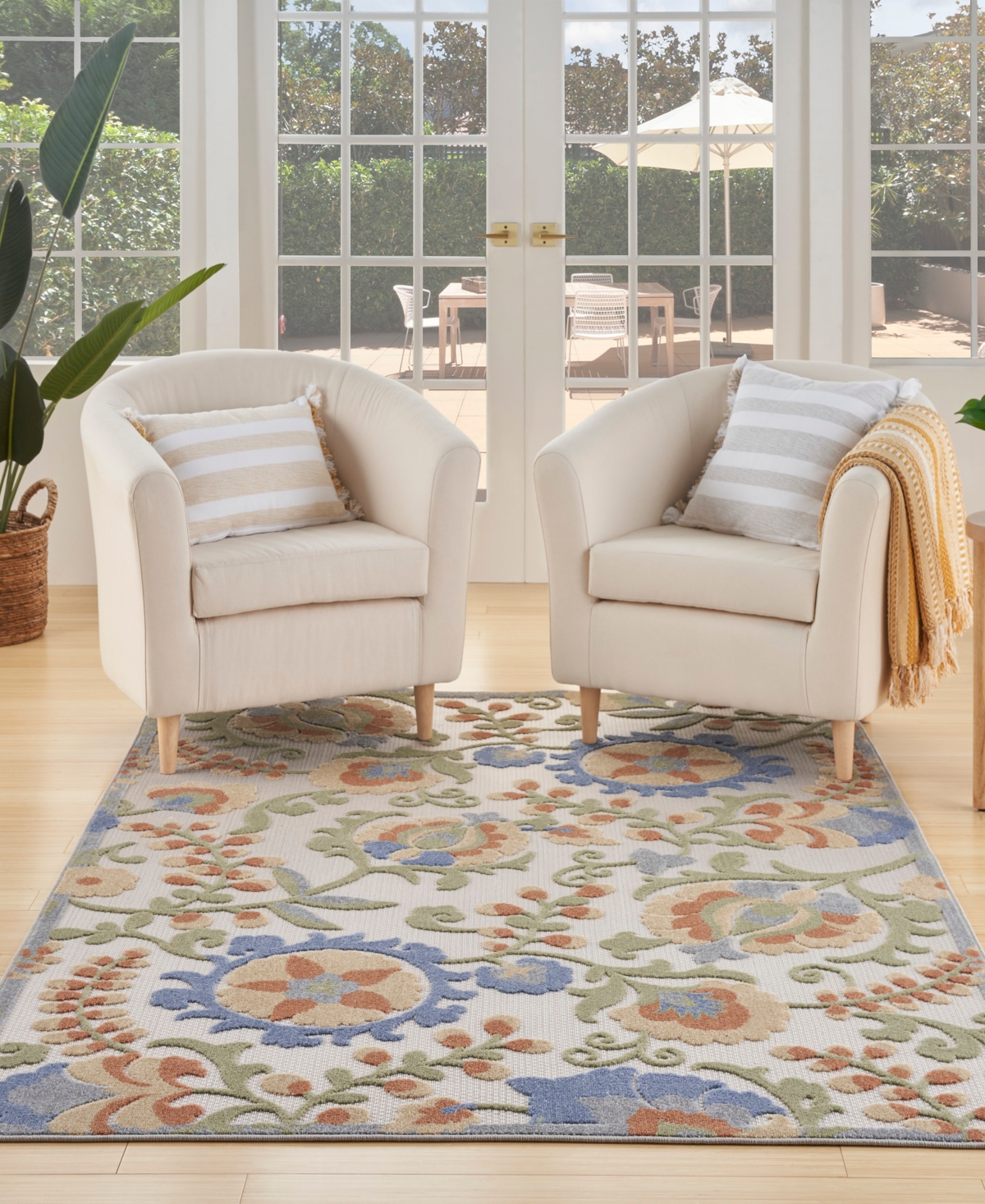 Nourison Home Aloha Alh17 5'3"x7'5" Area Rug In Ivory,blue