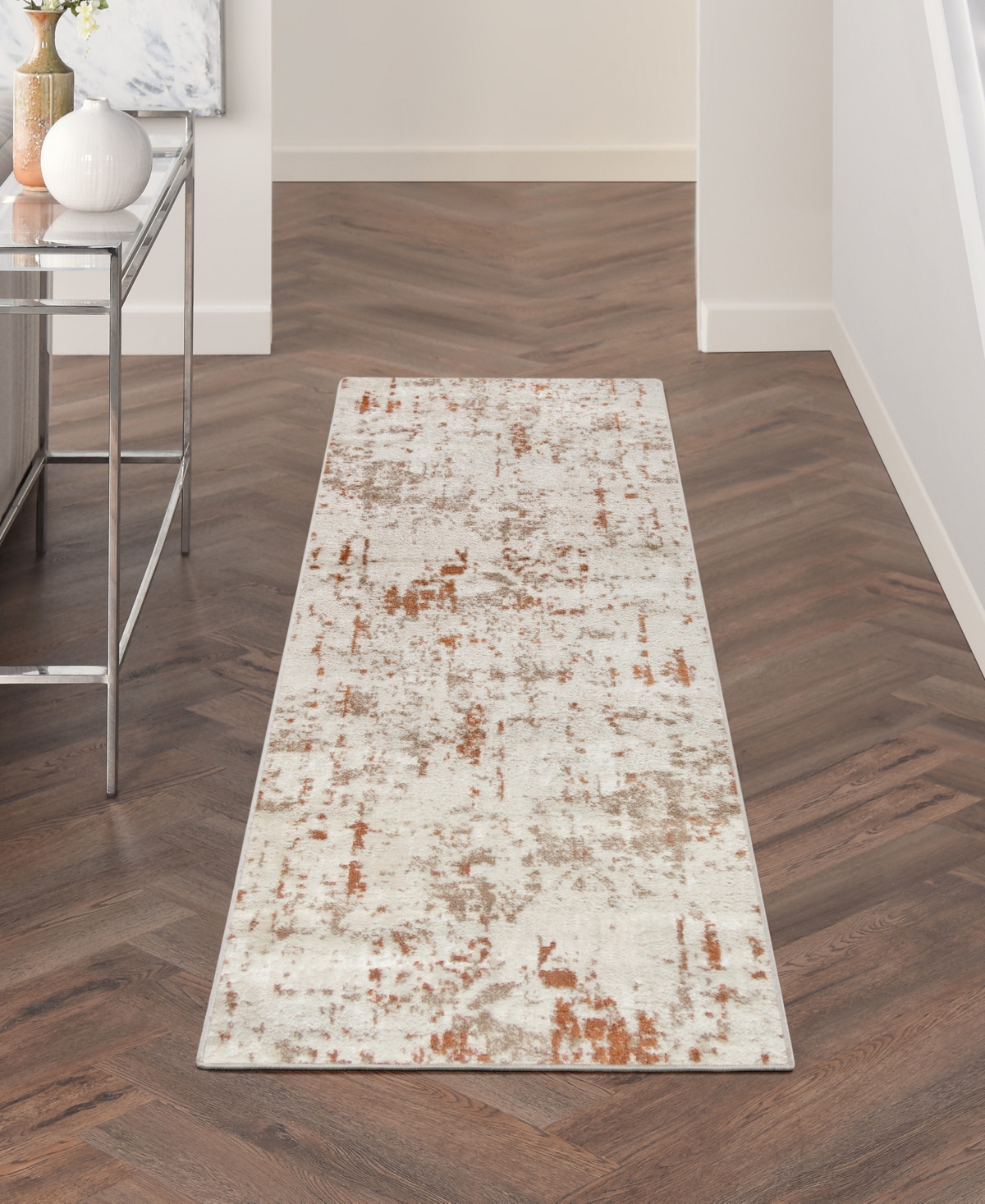 Nourison Home Quarry Qua01 2'2"x7'6" Runner Area Rug In Ivory,rust