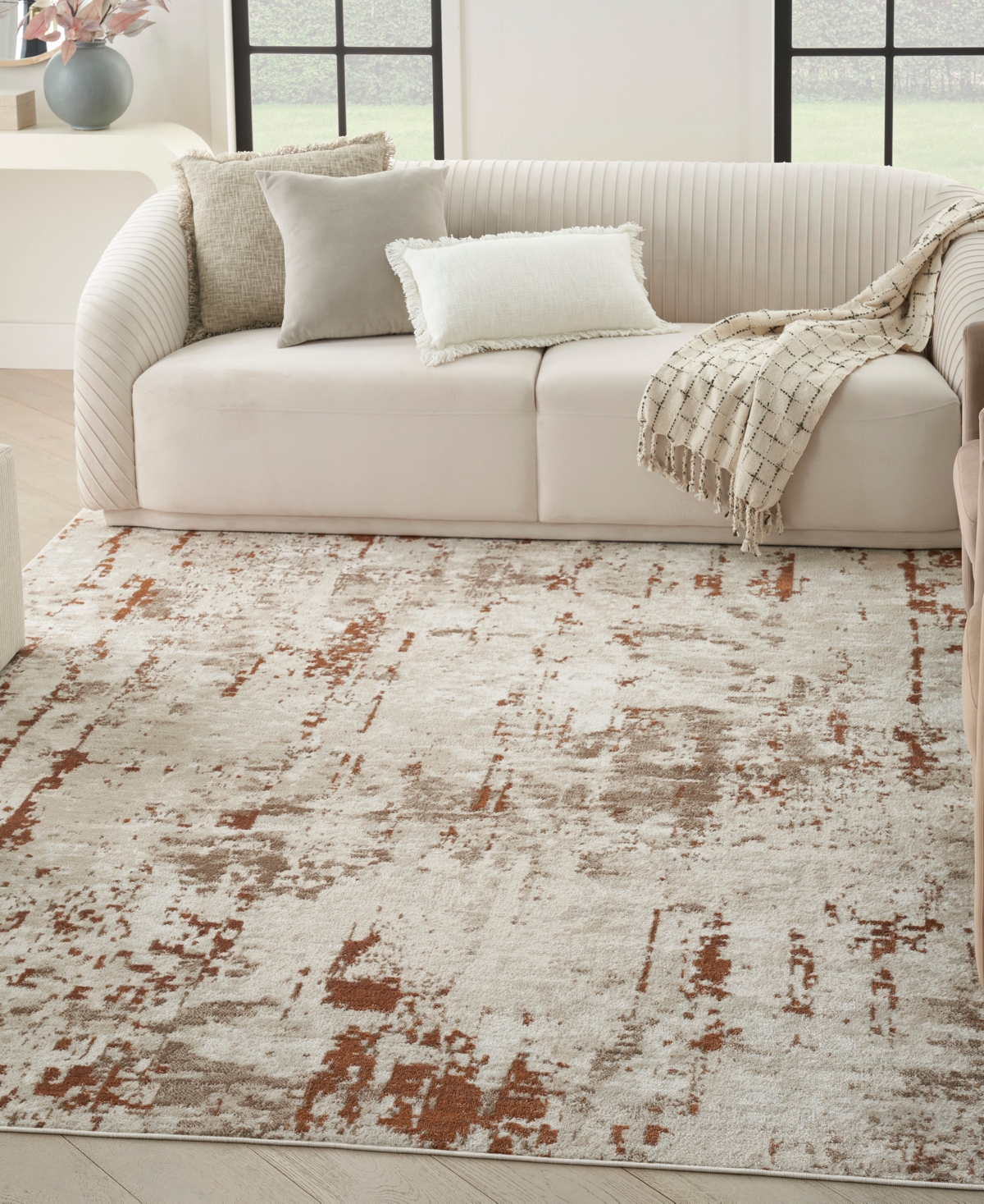 Nourison Home Quarry Qua01 7'10"x9'10" Area Rug In Ivory,rust