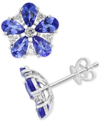 EFFY&reg; Tanzanite (1-5/8 ct. t.w.) & Diamond (1/8 ct. t.w.) Flower Stud Earrings in 14k White Gold