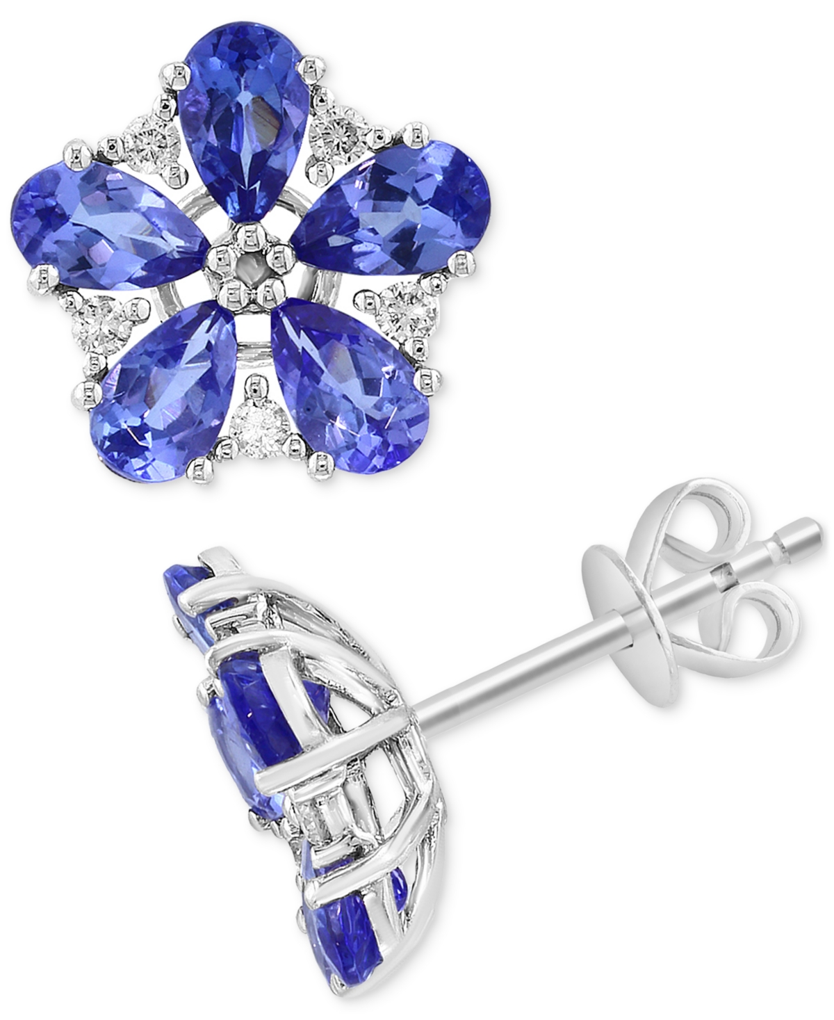 EFFY COLLECTION EFFY TANZANITE (1-5/8 CT. T.W.) & DIAMOND (1/8 CT. T.W.) FLOWER STUD EARRINGS IN 14K WHITE GOLD 