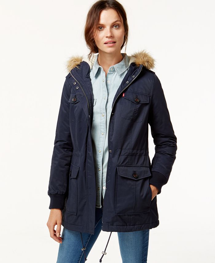 Levi's Hooded Faux-Fur Sherpa-Lined Jacket - Macy's