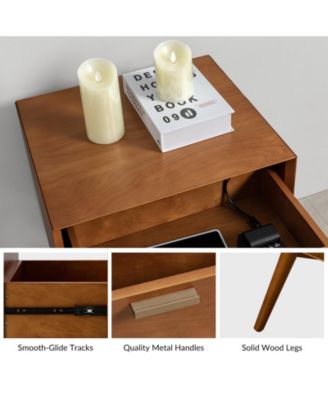 Mid-century ModernIsabel 2-Drawer End Table with Built-in Outlets