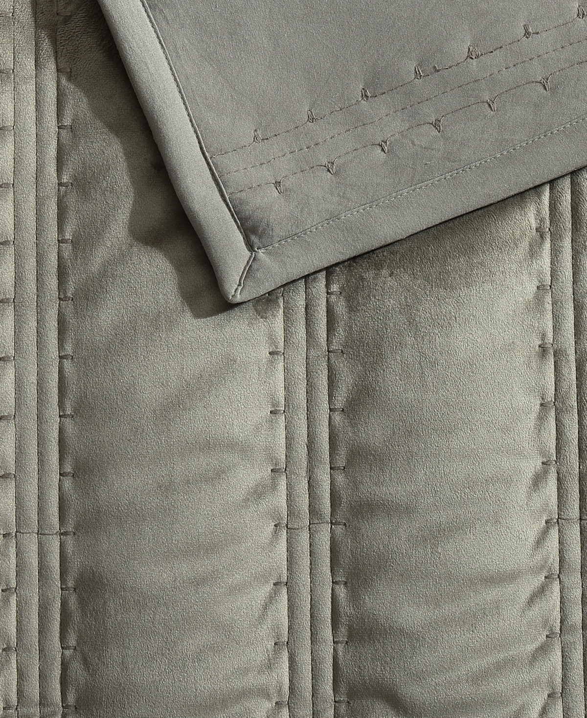 Vera Wang Closeout!  Linear Stitch Velvet 3-pc. Quilt Set, King In Gray