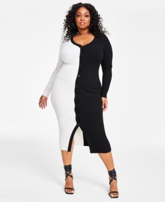 Nina Parker - Trendy Plus Size Ribbed Button-Front Dress