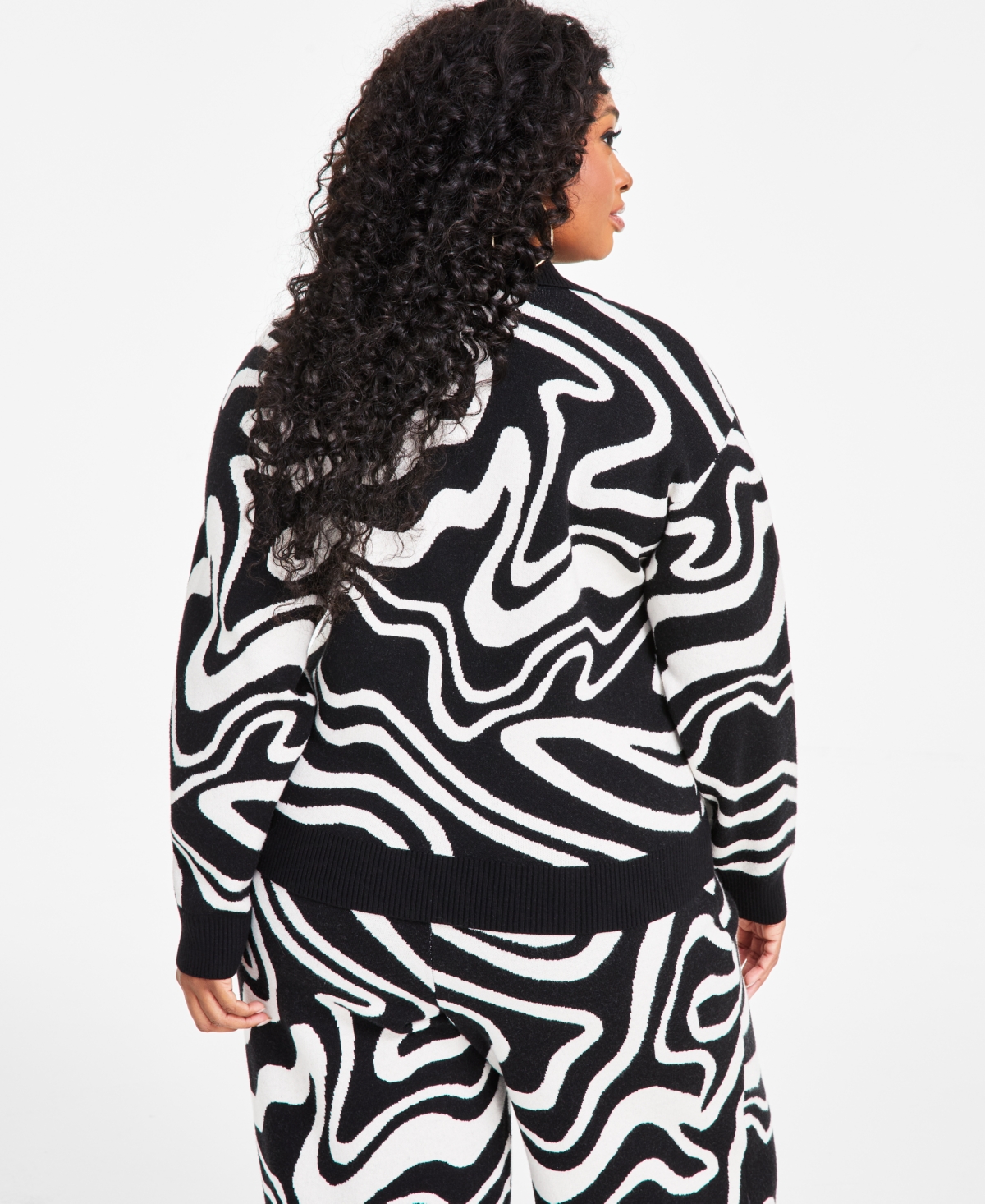 Nina Parker Trendy Plus Size Swirl Polo Sweater