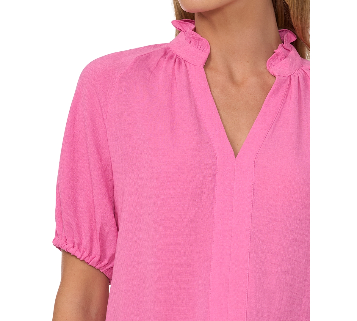 Shop Cece Women's Short Sleeve Ruffle Neck Raglan Split Neck Blouse In Freeisa Pink
