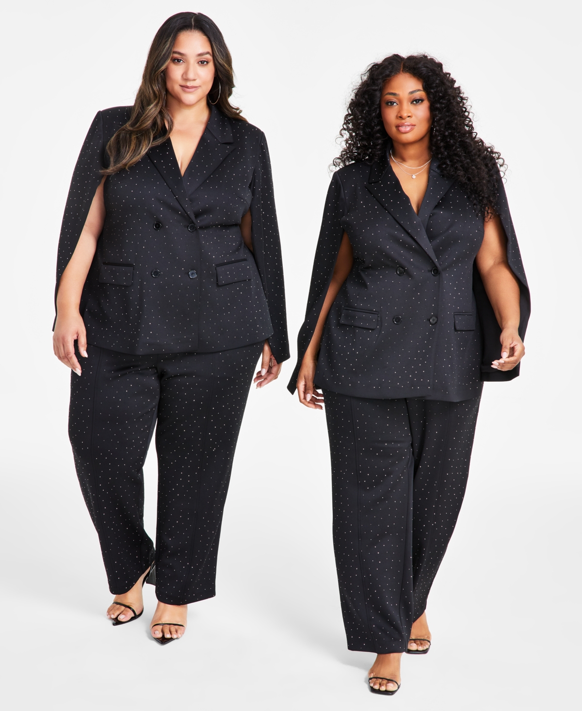 NINA PARKER TRENDY PLUS SIZE STUDDED CAPE BLAZER 