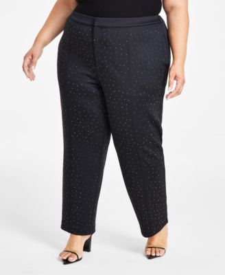 Trendy Plus Size Studded Scuba Straight-Leg Pants