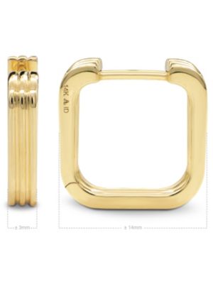 Ribbed Square 14mm Hoop Earrings in 14K Gold, approx. 3.5 grams