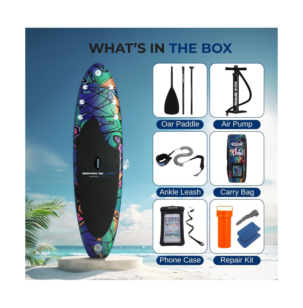 SereneLife Rising Flow Stand-Up Paddle-Board (Sup) with Waterproof Mobile Phone Case, 10'6