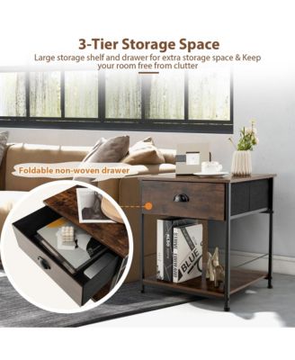 2PCS 2-tier Nightstand Bedside End Sofa Coffee Table Bedroom Living Room