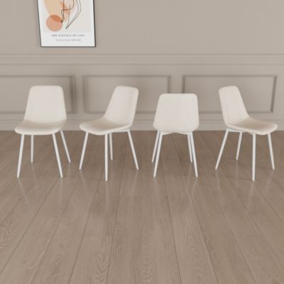 A set of 4 dining chairs, modern kitchen dining chairs, linen padded chairs, and sturdy white metal leg decorated dining chairs