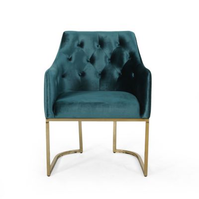 Luxurious Velvet Club Chair U-Base, Tufted Elegance, Iron Strength