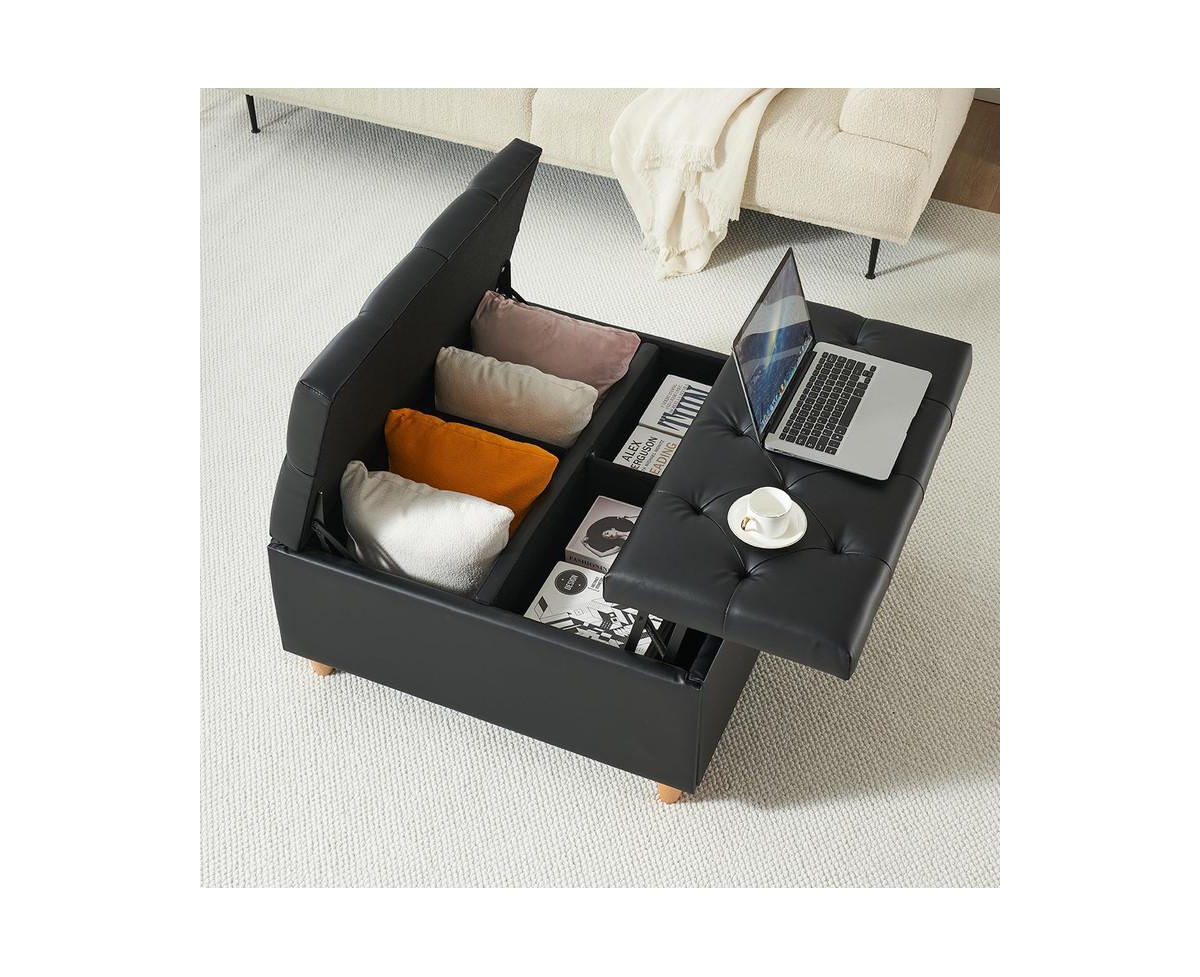 Gaomon Ottoman Coffee Table with Lift Top,Faux Leather Fabric Tufted Upholstered Ottoman with Storage, Large Square Storage Ottoman Bench for Bedroom
