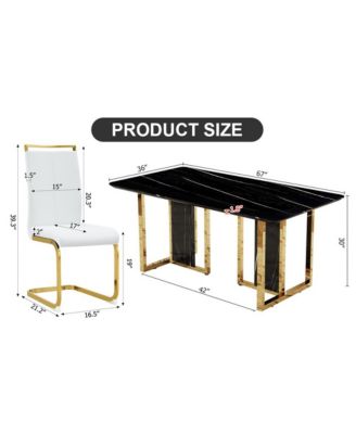 Table and chair set. Modern dining table with MDF top and beautiful MDF legs. Equipped with comfortable PU chairs and metal legs. Suitable for a wide range of decorative styles.