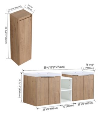 60" plywood Wall-Mounted Bathroom Vanity with Sink and Storage
