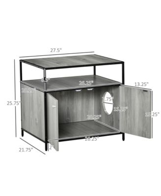 Wooden Cat Litter Box Enclosure, Hidden Kitten Washroom, Indoor End Table with Magnetic Doors & Storage Shelves, Gray