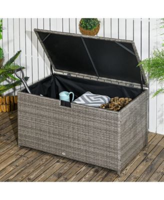 113 Gallon Deck Box, Rattan Outdoor Storage Box, Waterproof Storage Container for Indoor, Patio Furniture Cushions, Pool Toys, Garden Tools, Gray