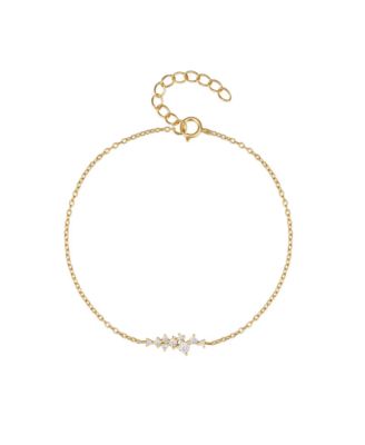 18K Gold Plated Sterling Silver Chain Link Bracelet with Round Cut Cubic Zirconia Cluster