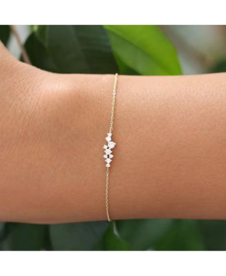 18K Gold Plated Sterling Silver Chain Link Bracelet with Round Cut Cubic Zirconia Cluster