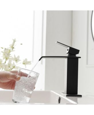 Waterfall Single Hole Single-Handle Low-Arc Bathroom Faucet With Pop-up Drain Assembly in Matte Black