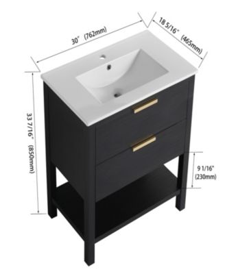 Freestanding 30" Bathroom Vanity with Golden Handle and Ceramic Sink