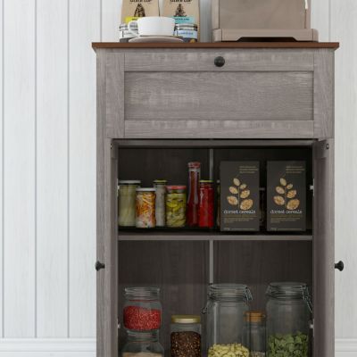 Farmhouse Barn Door Accent Cabinet, Kitchen Sideboard Storage Cabinet with Double Doors, Drawer, and Adjustable Shelf for Bedroom, Living Room, Gray