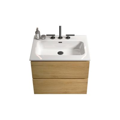  24" Oak Bathroom Vanity Wall Mount, Ceramic Sink, Storage