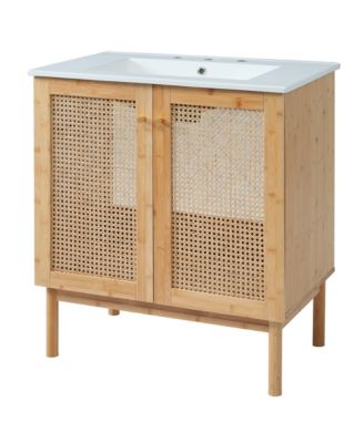 Natural Rattan Vanity with Handmade Doors