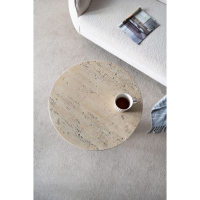 Streamdale 22x22x25.5" Cream Round Side Table with Pedestal Base