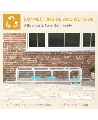 Outdoor Cat Tunnel with Extendable Design, 79" L Wooden Cat Run with Weather Protection, Connecting Inside and Outside, for Deck Patios, Balconies, White