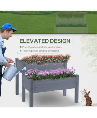 34"x34"x28" Raised Garden Bed, 2-Tier Elevated Wood Planter Box for Backyard, Patio to Grow Vegetables, Herbs, and Flowers, Gray