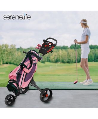 Foldable 3-Wheel Golf Push Cart with Scorecard and Cup Holder