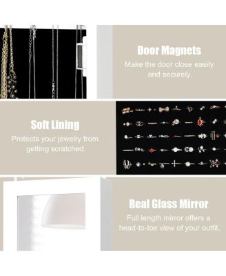 Wall And Door Mirrored Jewelry Cabinet With LED Light