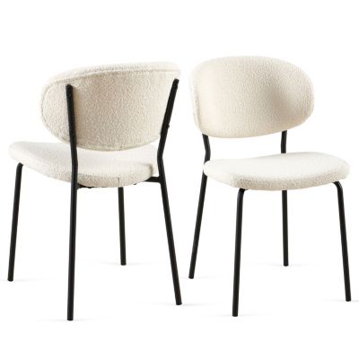 Beige Boucle Dining Chairs (Set of 2) with Metal Legs