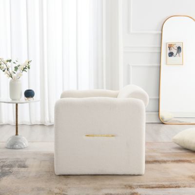 Woven Metal Accent Armchair in White Teddy Fabric