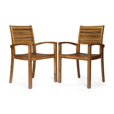 Streamdale Miguel Coastal Acacia Wood Stackable Dining Chairs (Set Of 2)