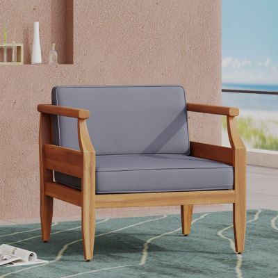 Aston Acacia Wood Outdoor Club Chairs With Cushions - Teak + Dark Gray