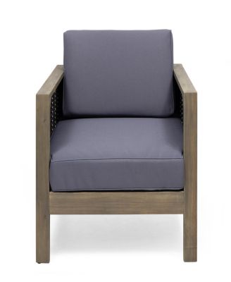 Acacia Wood Club Chair With Wicker Accents And Water-Resistant Cushions
